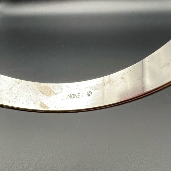 Monet Etched Vintage Bangle Bracelet, Textured Matte Silver Tone - Picture 4 of 5